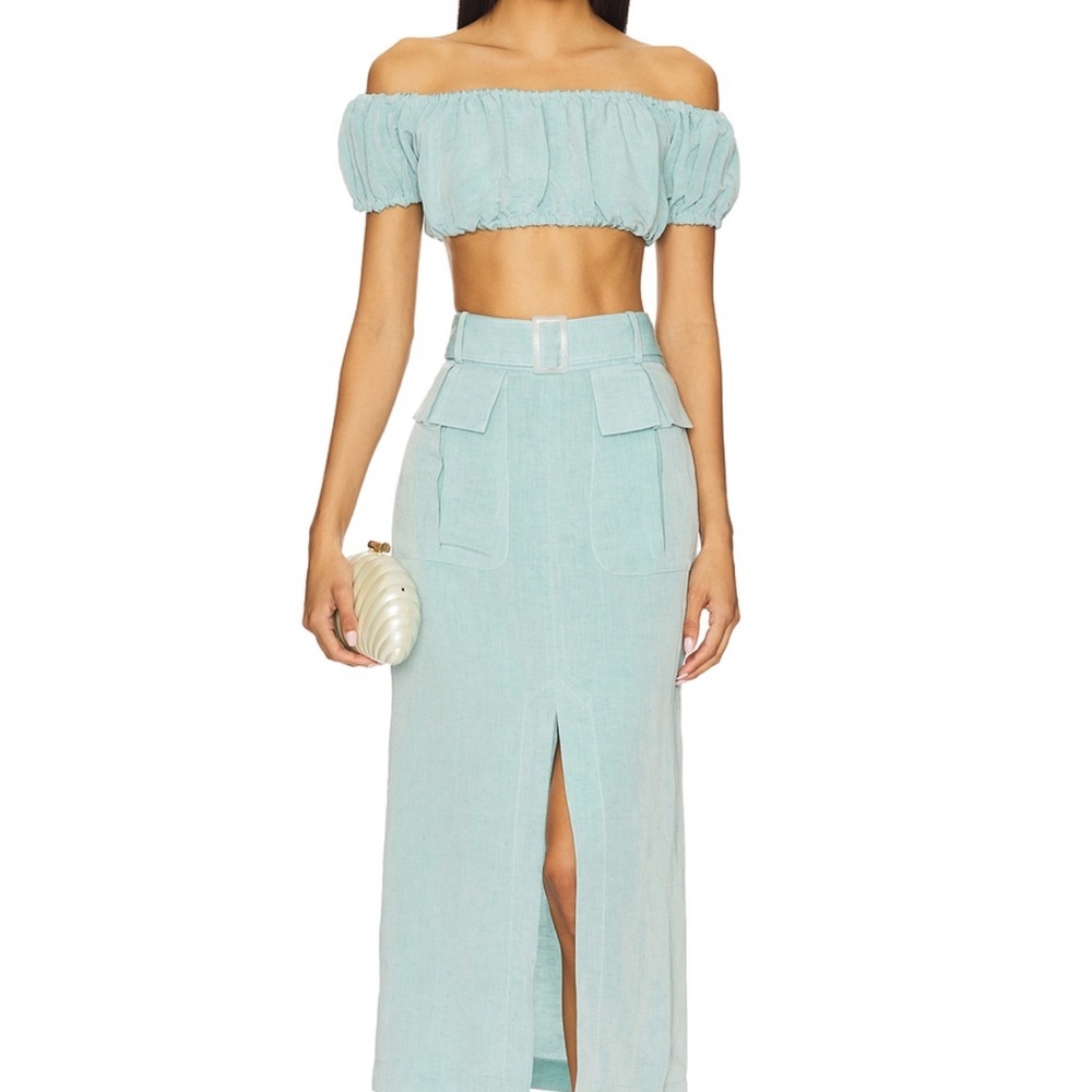 Seafoam Off-Shoulder Skirt Set Mathew Burch